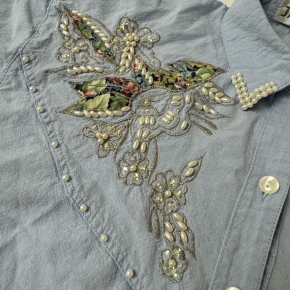 Jane Ashley VTG Beaded & Embroidered 100% Cotton Button Down Grannycore Medium - Picture 5 of 16
